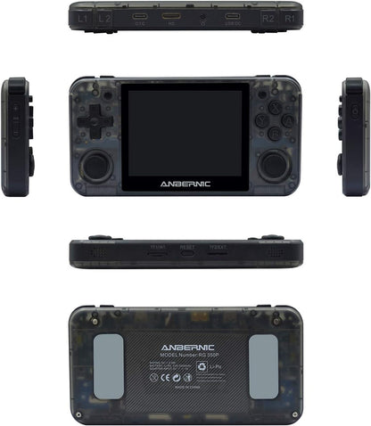 RG350P Handheld Game Console,Plug & Play Video Games with 32G TF Card 2500 Classic Games, Portable Game Console 3.5 Inch HD Screen Supports HDMI Output, Black Transparent