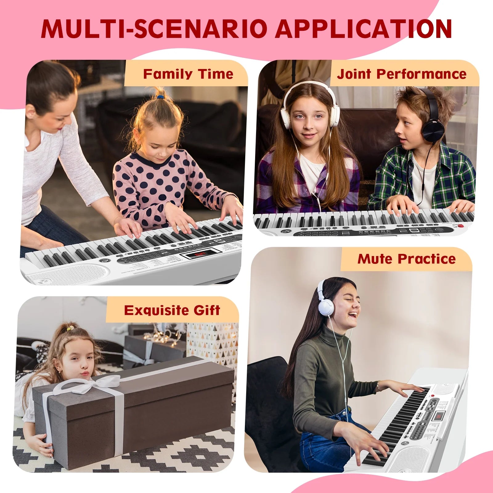 61 Key Electric Keyboard Piano with Lighted Keys Portable Piano, White