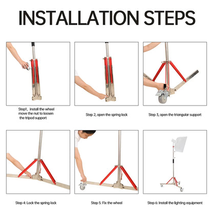 320Cm Photography Magic Leg with 3 Wheels All Metal C-Stand Bracket Stainless Steel Tripod for Stainless Steell Arm Crossbar