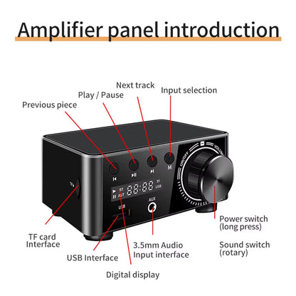 50Wx2 HIFI Audio Amplifier Bluetooth Digital Power Board Class D Audio Amplifiers Plug and Play AUX TF Home Theater Amplifier