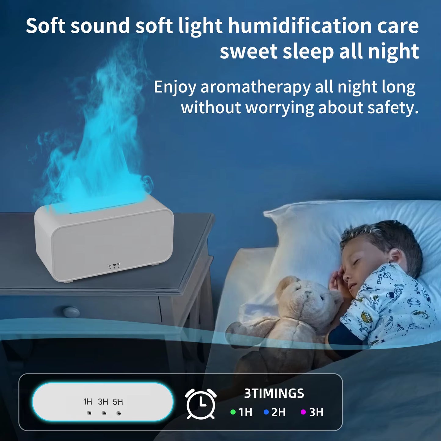 New Mini Desktop Simulation Flame Humidifier 7-Color Night Lights Can Add Essential Oil Timing Setting USB Diffuser Aromatherapy