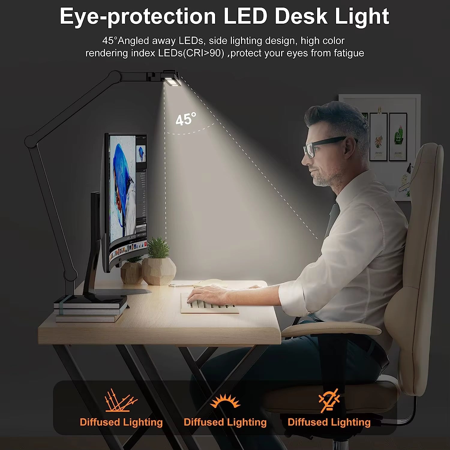 LED Desk Lamp Table Lamp Dimmable, 24W 1380 Lm Table Lamp,5 Colors and 5 Brightness Levels Daylight Lamp Desk Lamp Eye-Friendly