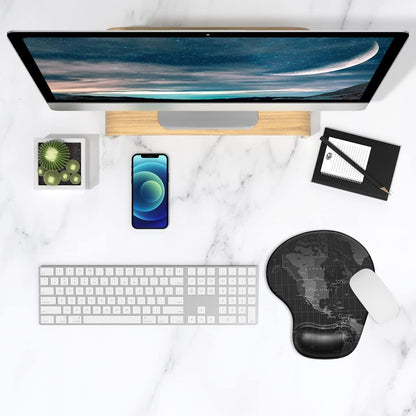 Ergonomic Mouse Pad with Gel Wrist Support Small Wrist Rest Smooth Surface Non-Slip PU Base Comfortable Office Supplies Pain Relief, 8.7 X 7.2 Inches, Map