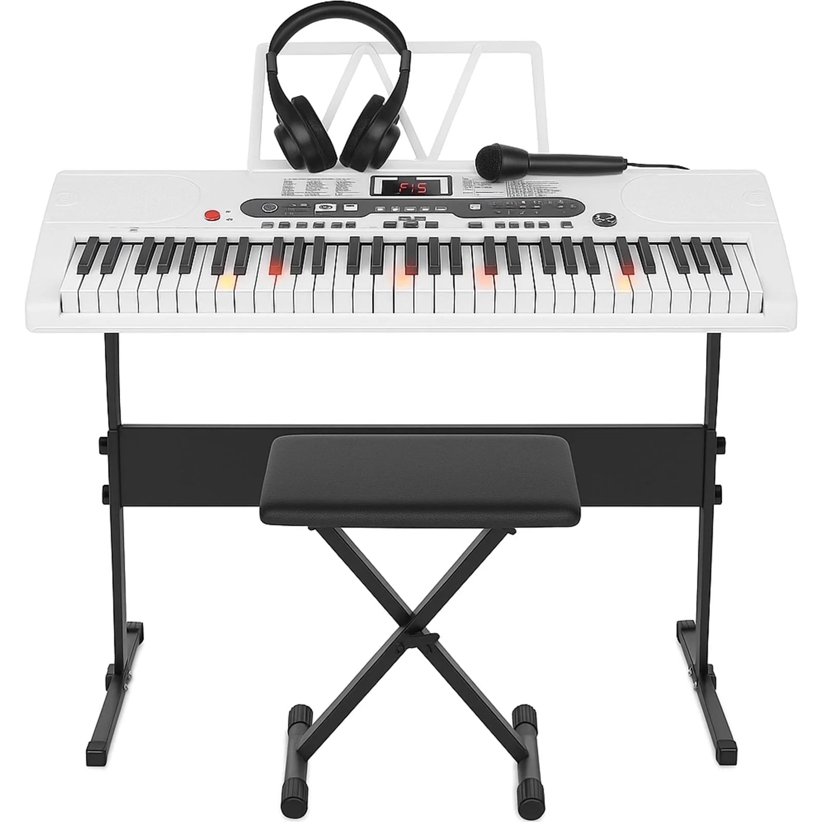 61 Key Electric Keyboard Piano with Lighted Keys Portable Piano, White