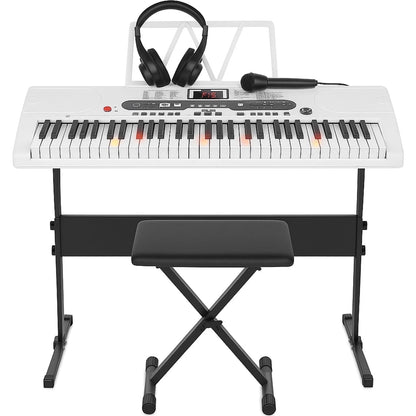 61 Key Electric Keyboard Piano with Lighted Keys Portable Piano, White