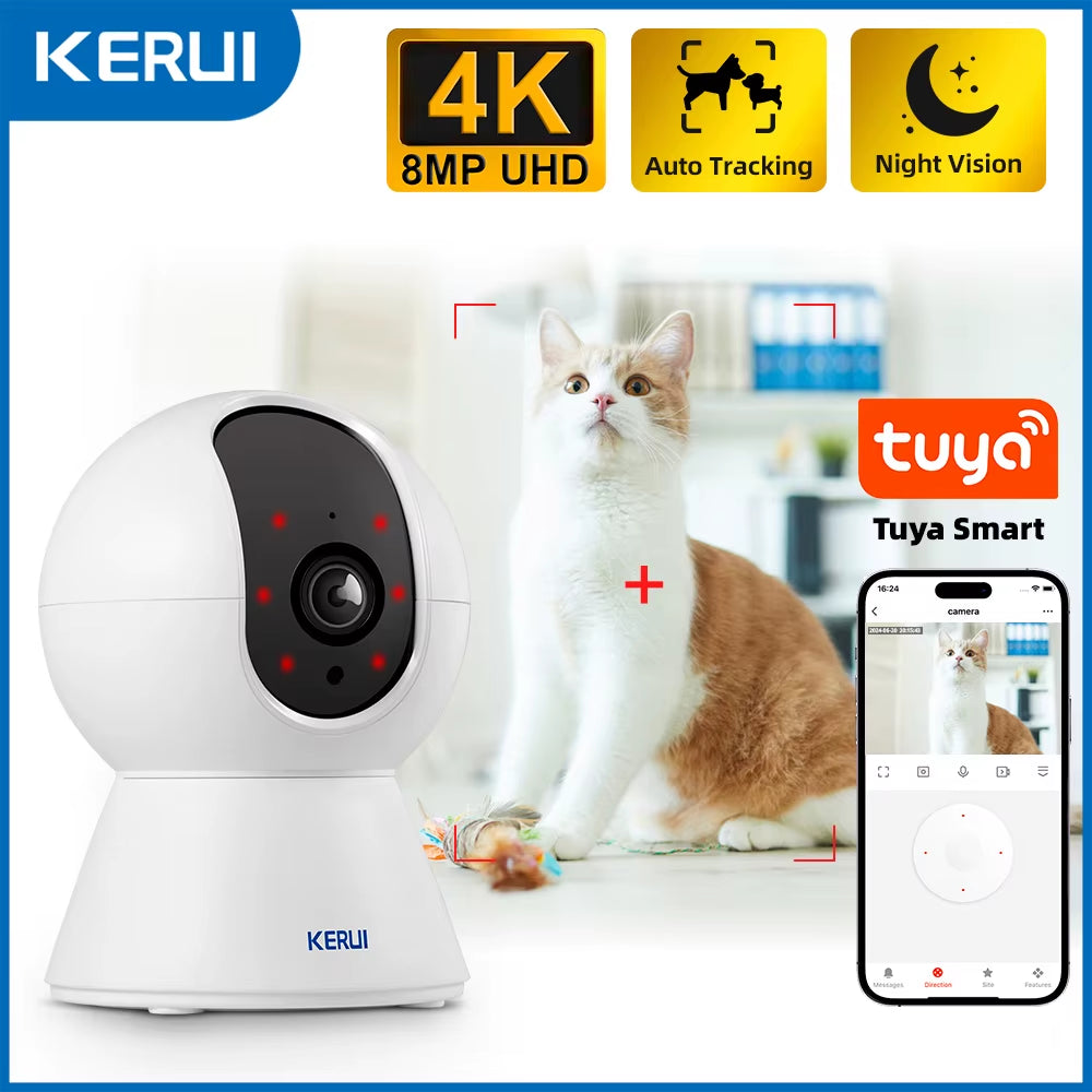 Wifi IP Pets Camera Home Security Dog Cats Camera Tuya Smart 4K 8MP HD Video Night Vision Surveillance AI Alerts Mini Cam