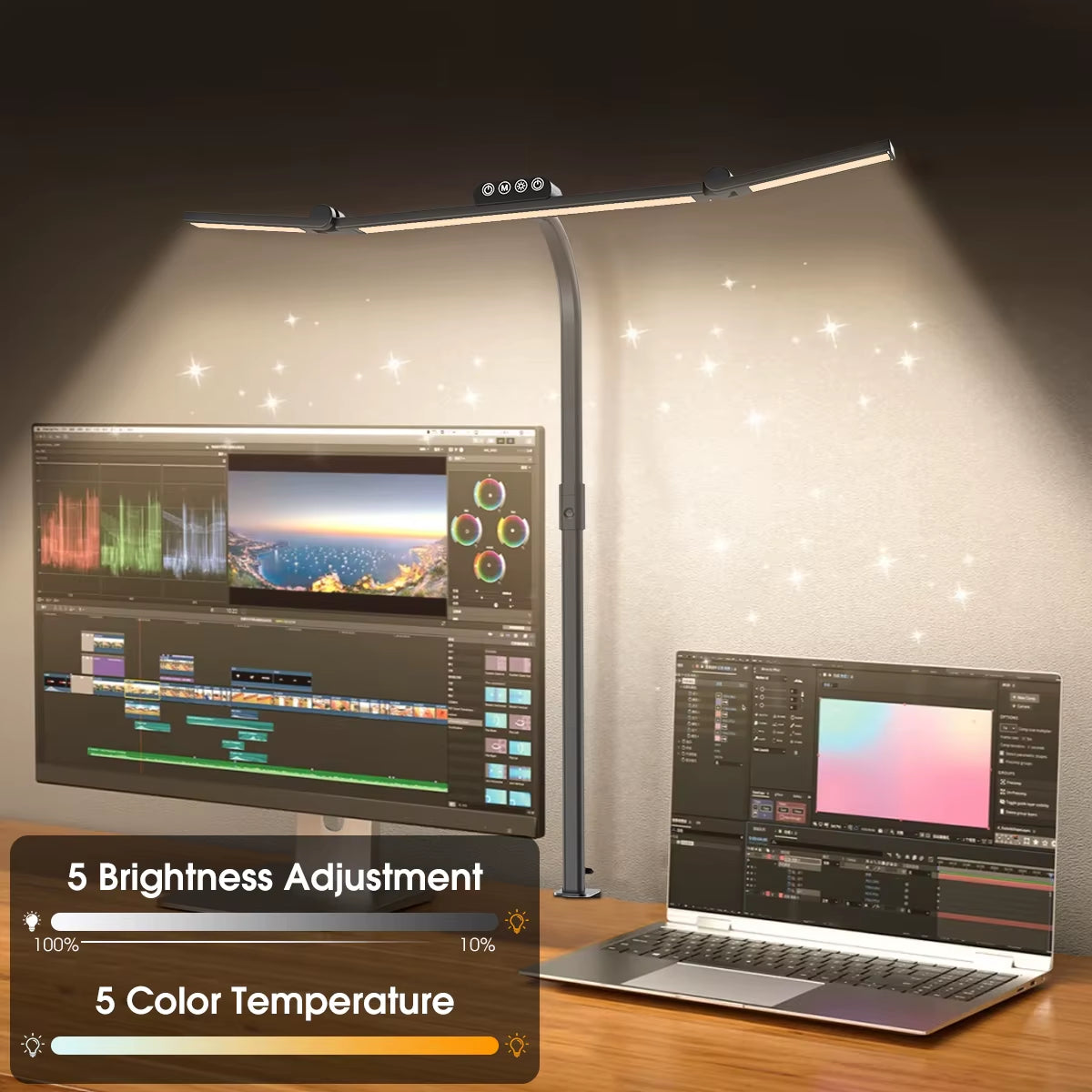 LED Desk Lamp Table Lamp Dimmable, 24W 1380 Lm Table Lamp,5 Colors and 5 Brightness Levels Daylight Lamp Desk Lamp Eye-Friendly