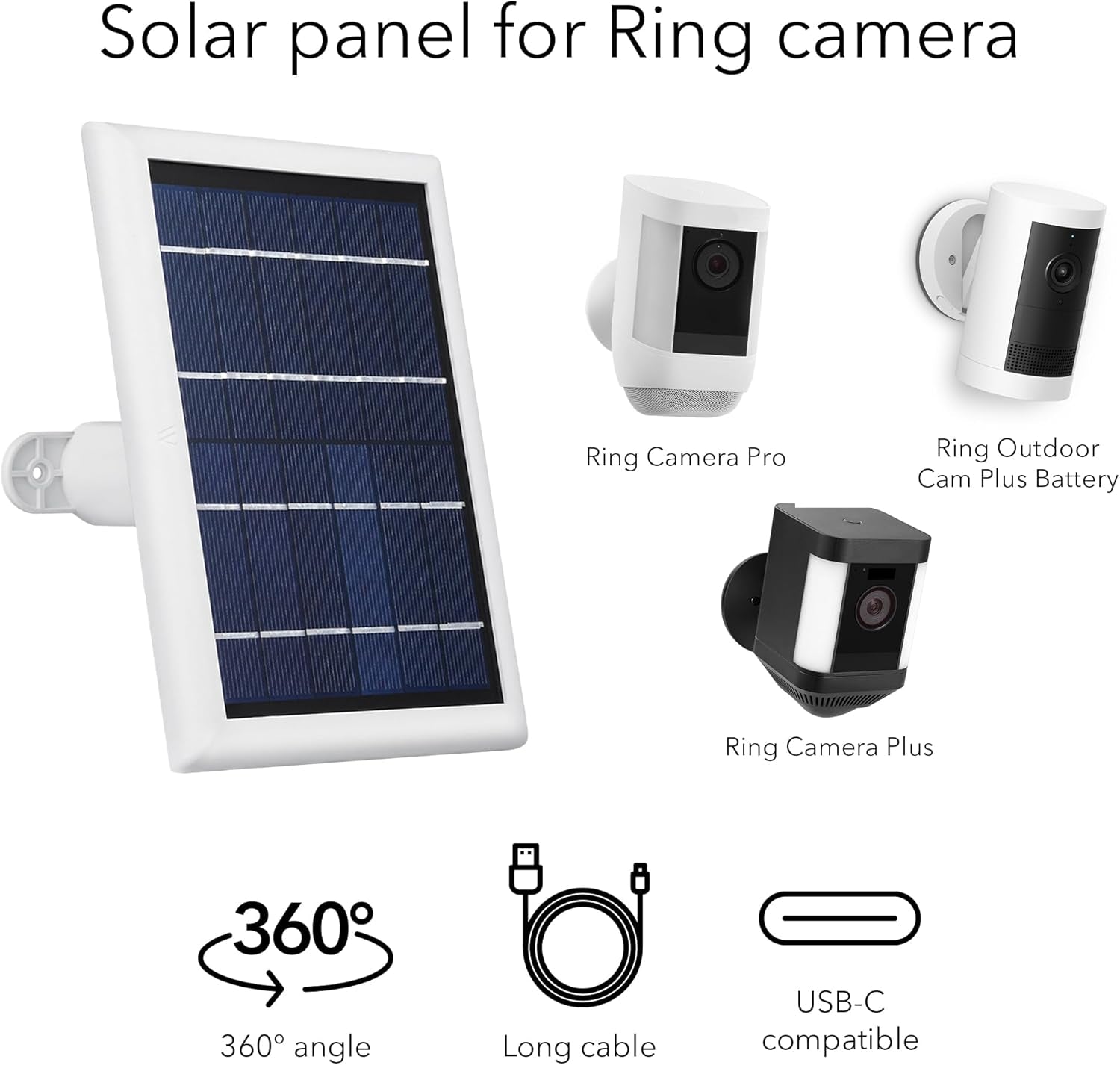 Solar Panel Compatible with Ring Spotlight Cam/Plus/Pro Battery, Stick up Cam/Pro & Outdoor Cam plus Battery - Continuous Power for Ring Surveillance Camera (3-Pack, White)