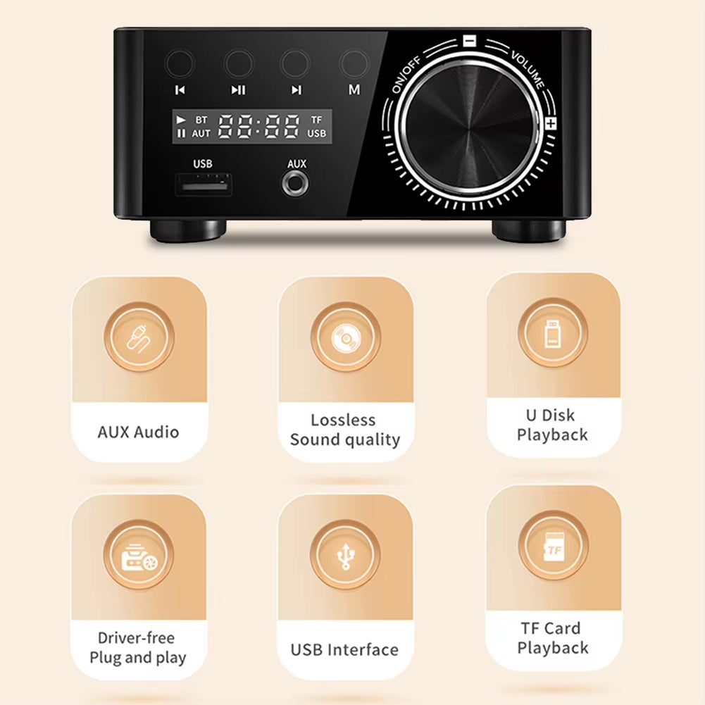 50Wx2 HIFI Audio Amplifier Bluetooth Digital Power Board Class D Audio Amplifiers Plug and Play AUX TF Home Theater Amplifier