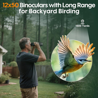 12X50 Binoculars for Adults High Powered - HD Bird Watching Binocular for Hunting with Clear Vision - Easy Focus Binoculars with Long Range for Hiking Travel Cruise Trip Concert Stargazing
