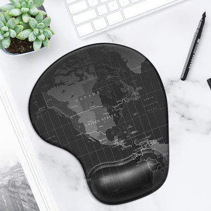 Ergonomic Mouse Pad with Gel Wrist Support Small Wrist Rest Smooth Surface Non-Slip PU Base Comfortable Office Supplies Pain Relief, 8.7 X 7.2 Inches, Map