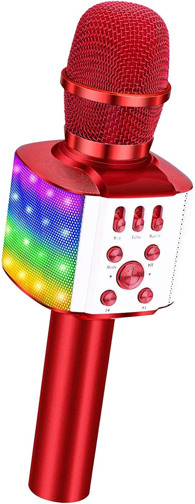 Wireless Bluetooth Karaoke Microphone with Controllable LED Lights, 4 in 1 Portable Karaoke Machine Mic Speaker for All Smartphones, Birthday Holiday Party Gifts for Kids & Adults(Q36 Red)