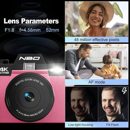 4K Digital Cameras for Photography,48 MP Autofocus Vlogging Camera with 52Mm Wide Angle & Macro Lens