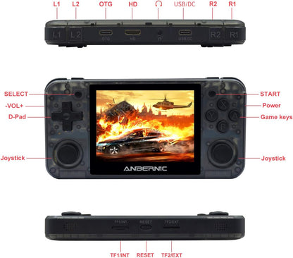 RG350P Handheld Game Console,Plug & Play Video Games with 32G TF Card 2500 Classic Games, Portable Game Console 3.5 Inch HD Screen Supports HDMI Output, Black Transparent