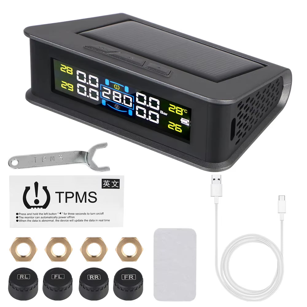 Tire Pressure Monitoring System Temperature Warning New C External Battery Version Sensors Solar TPMS Car Tyre Pressure Monitor