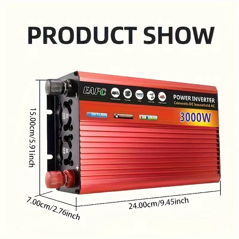 3000W Portable Car Power Inverter 12V to 110V/220V Power Bank Voltage Converter Multifunctional Solar Inverter for Car Household