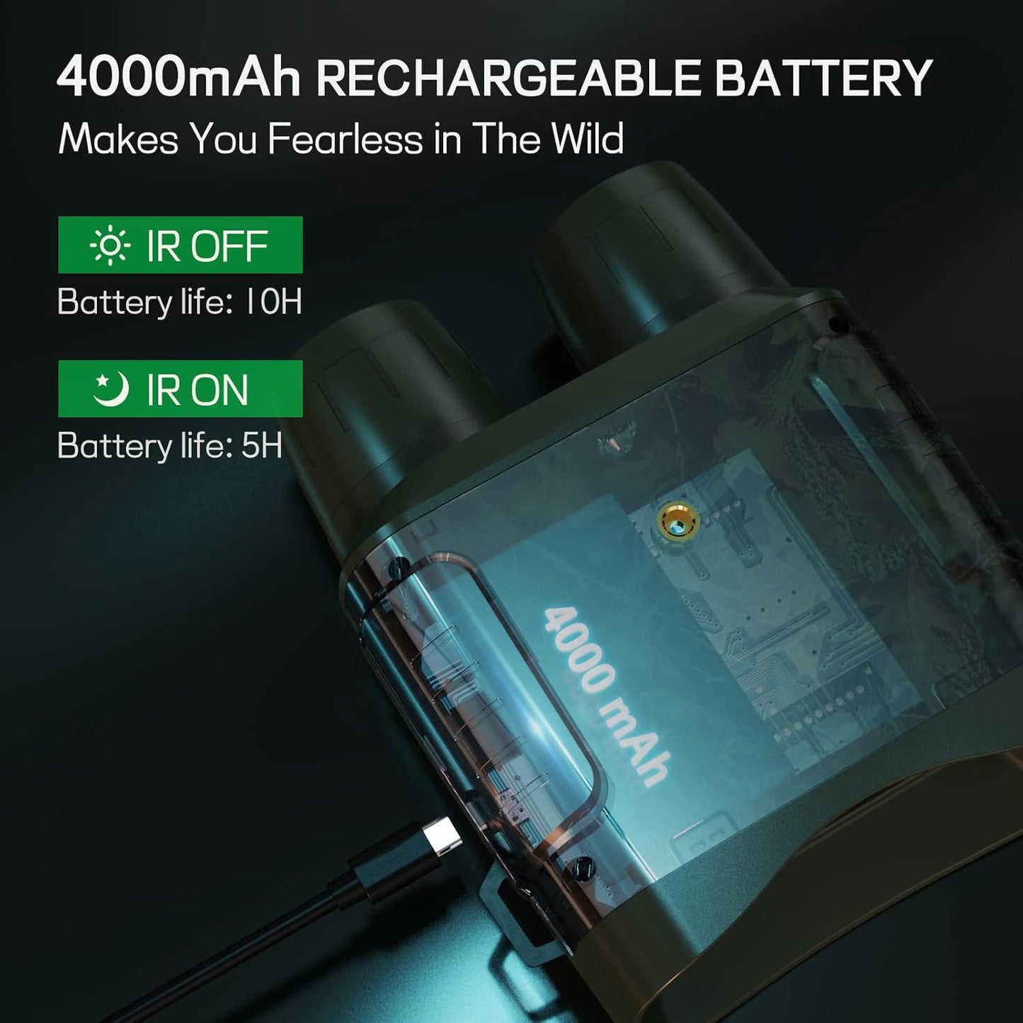 Night Vision Goggles for Adults, 4K Infrared Night Vision Binoculars with Rechargeable Battery and Anti-Shake Motion Detection for Camping