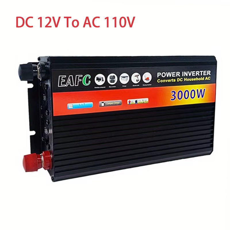 3000W Portable Car Power Inverter 12V to 110V/220V Power Bank Voltage Converter Multifunctional Solar Inverter for Car Household