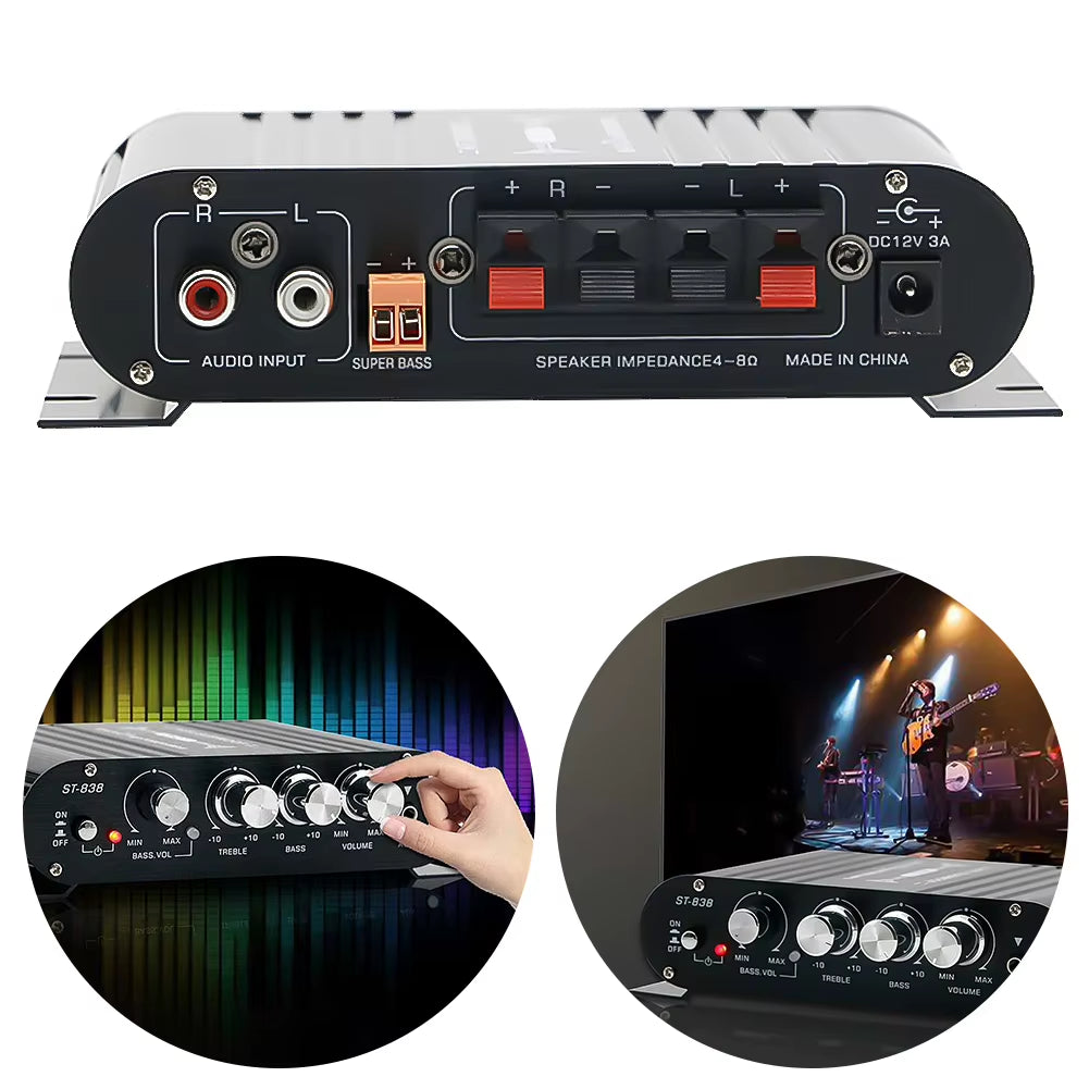 ST-838 Hifi 2.1 Channel Power Amplifier Stereo Bass Sound Amp 80W*2 Subwoofer Audio Amplifier Car MP3 Home Amp Mini Media Player