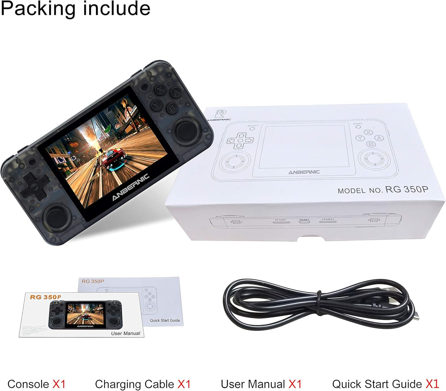 RG350P Handheld Game Console,Plug & Play Video Games with 32G TF Card 2500 Classic Games, Portable Game Console 3.5 Inch HD Screen Supports HDMI Output, Black Transparent