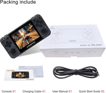 RG350P Handheld Game Console,Plug & Play Video Games with 32G TF Card 2500 Classic Games, Portable Game Console 3.5 Inch HD Screen Supports HDMI Output, Black Transparent